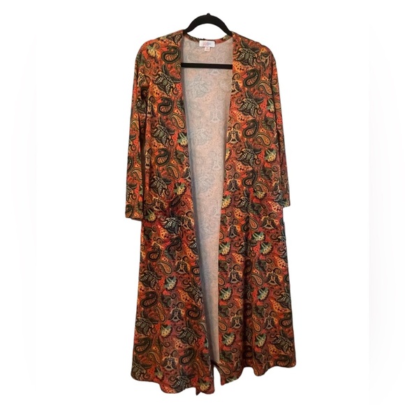 Paisley long open front cardigan. LuLaRoe “Sarah” orange, size extra small - Picture 1 of 9